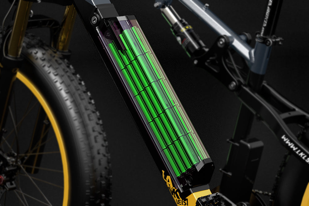 Lankeleisi electric bicycle lithium-ion battery, RV700 model, sleek black battery pack designed for Lankeleisi bikes.
